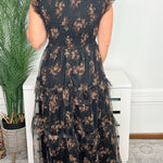 Midnight Garden Smocked Tiered Floral Midi Dress - Jessi Jayne Boutique