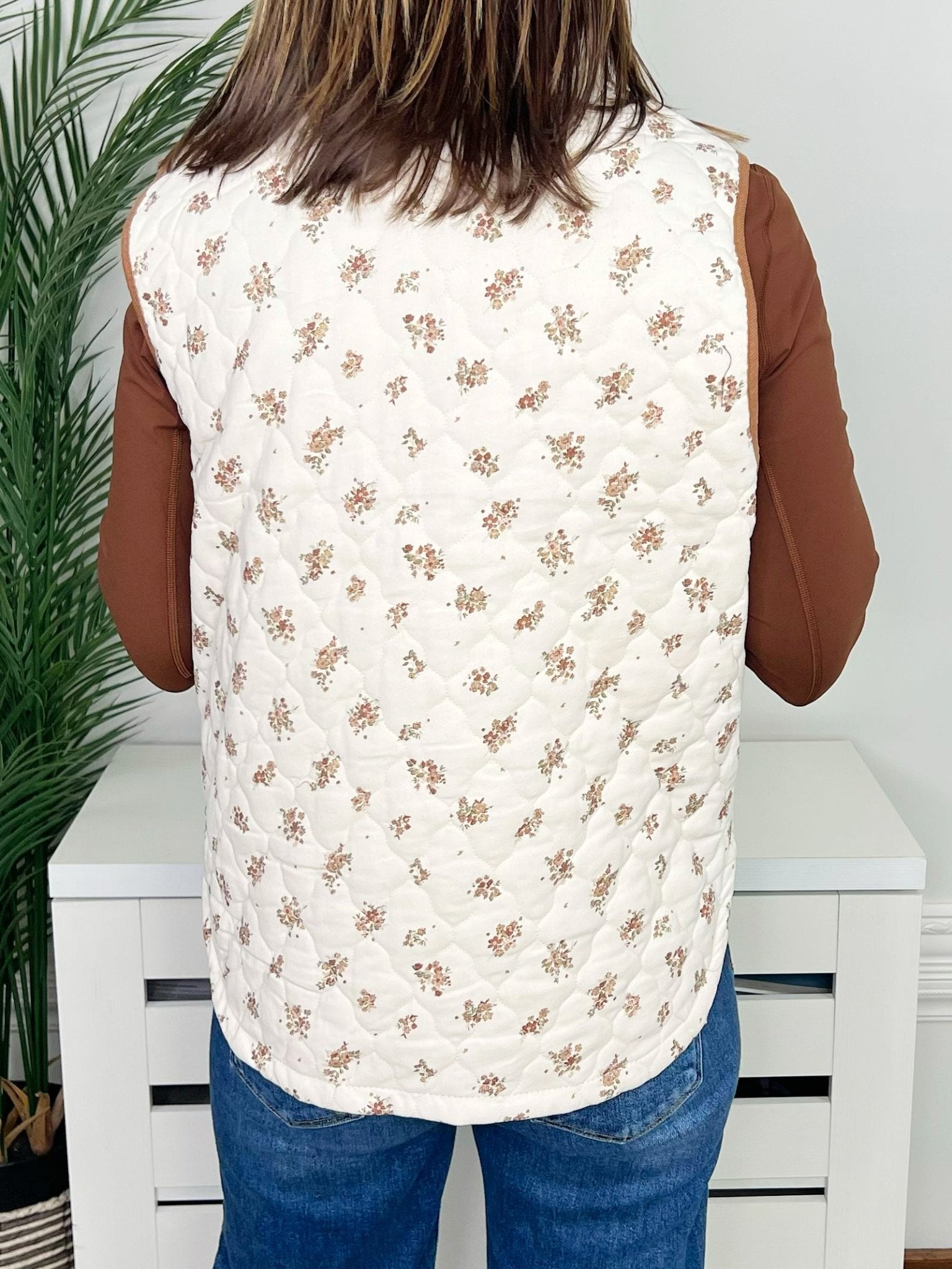 Cottage Bloom Floral Quilted Corduroy Trim Vest - Jessi Jayne Boutique