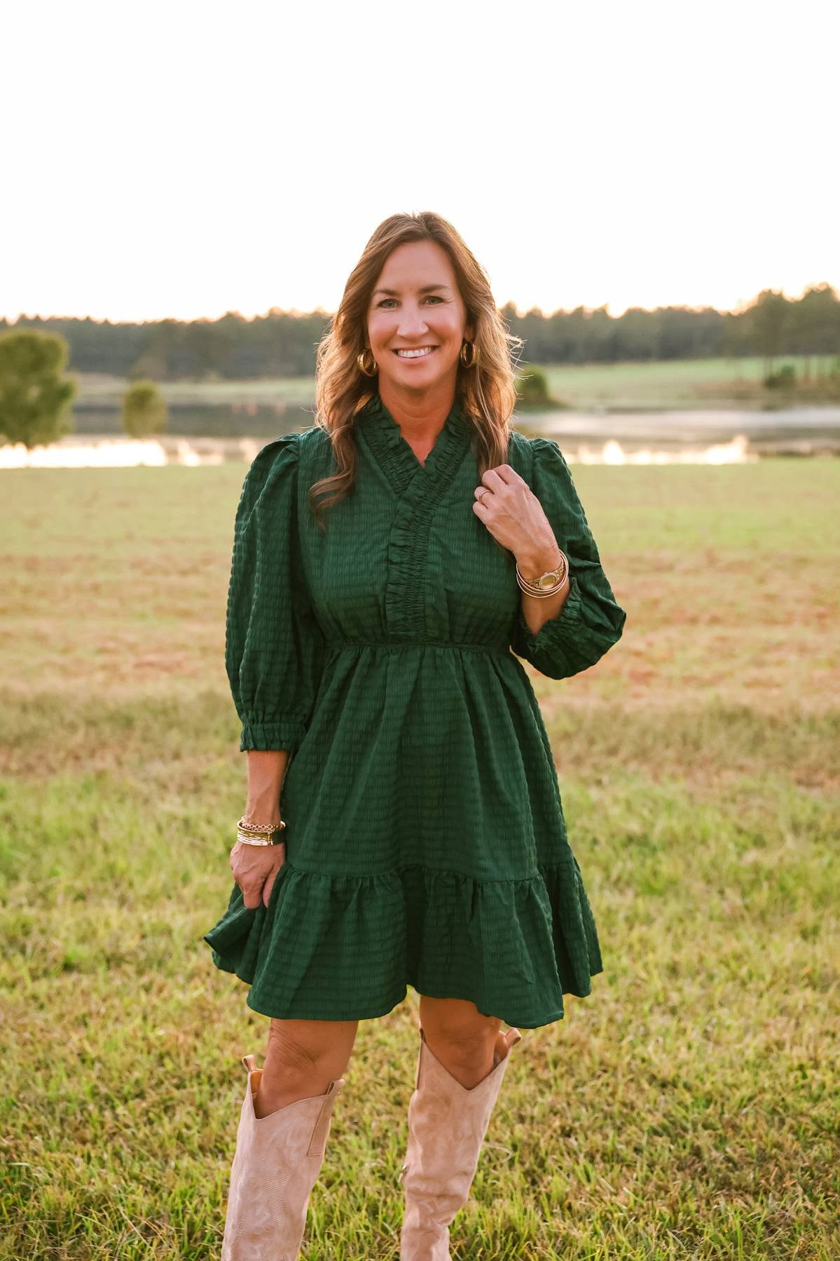 Emerald Ruffle Tiered Dress - Jessi Jayne Boutique