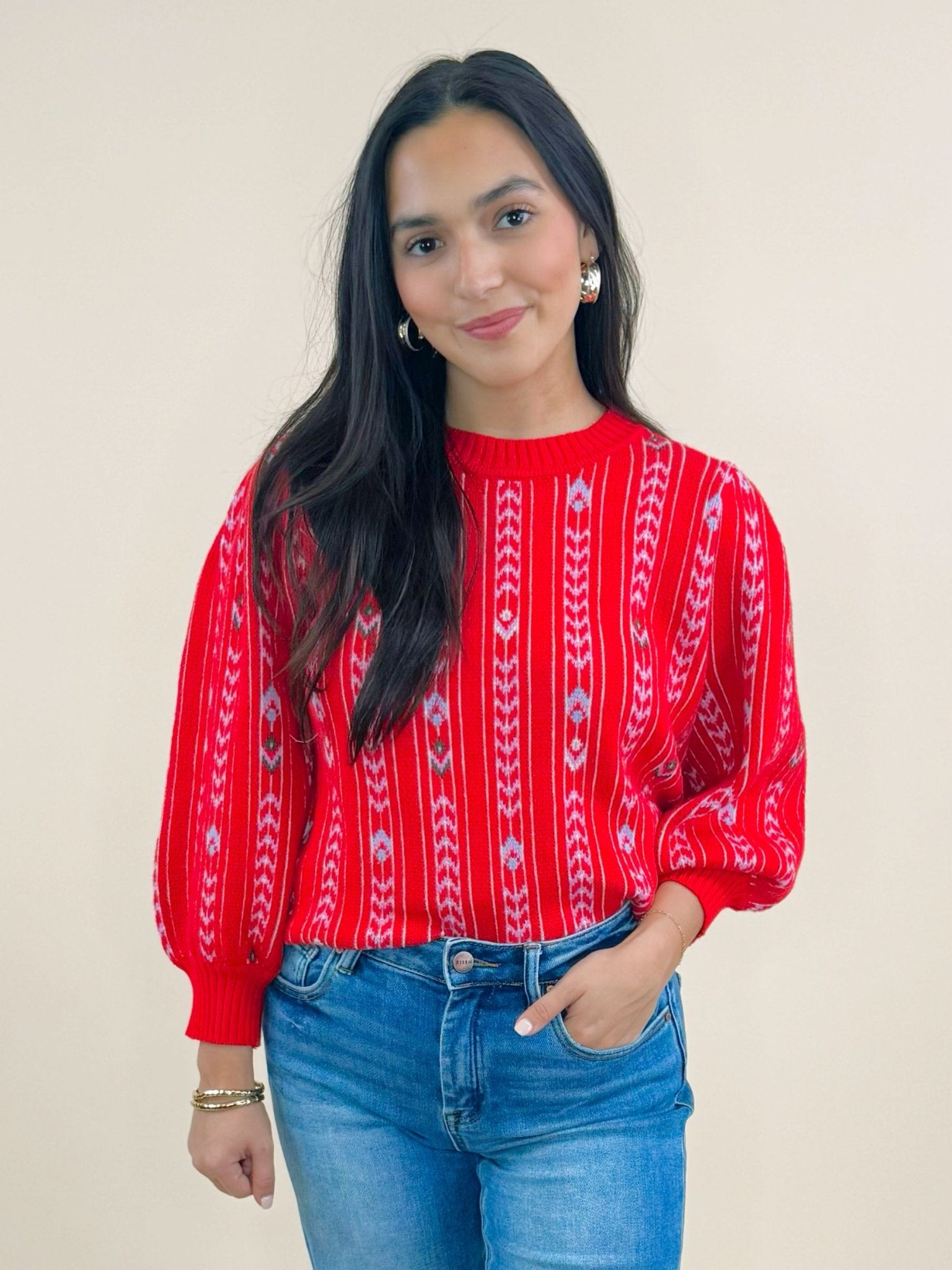 Scarlet Stripe Knit Sweater - Jessi Jayne Boutique