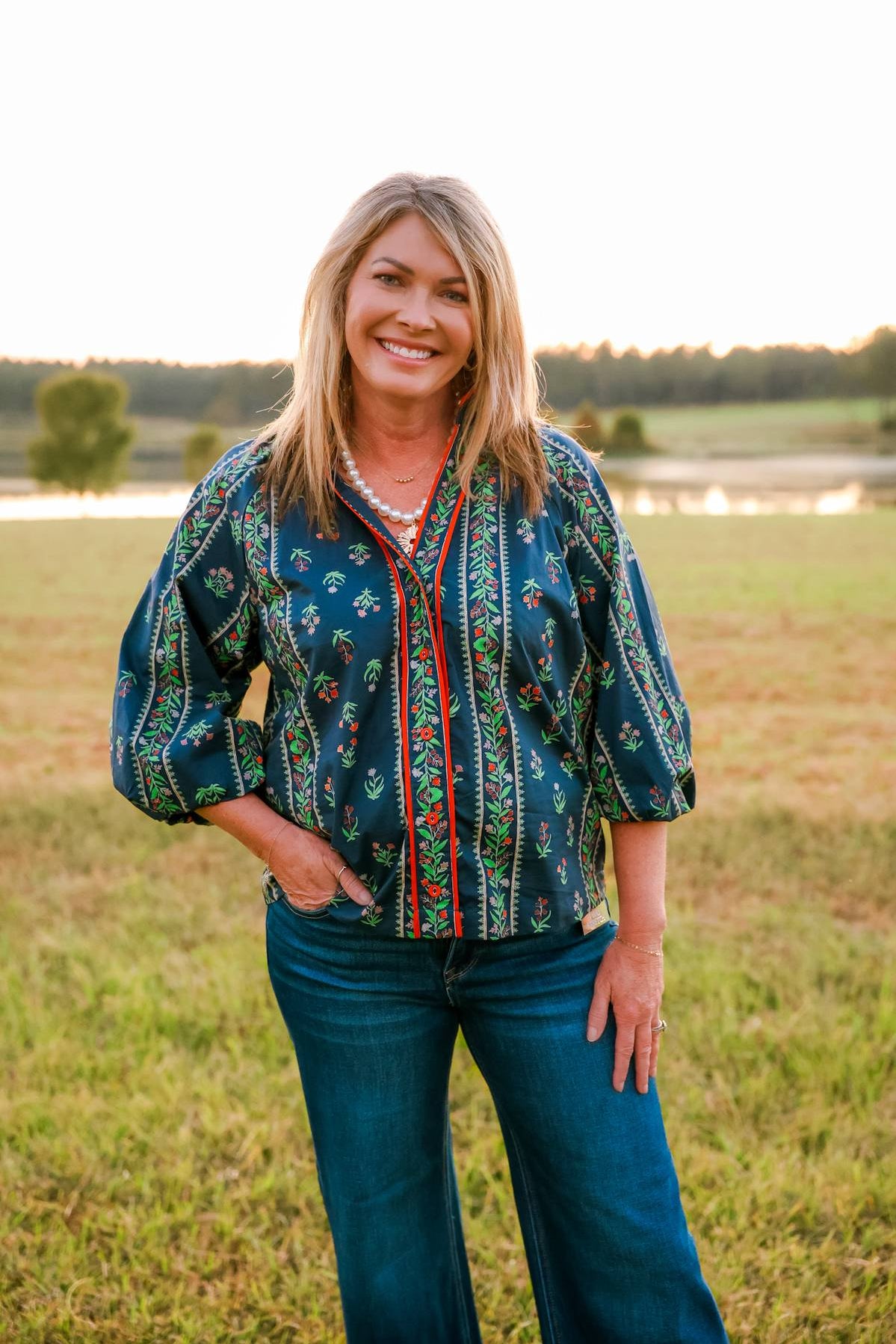 Floral Evergreen Boho Blouse - Jessi Jayne Boutique