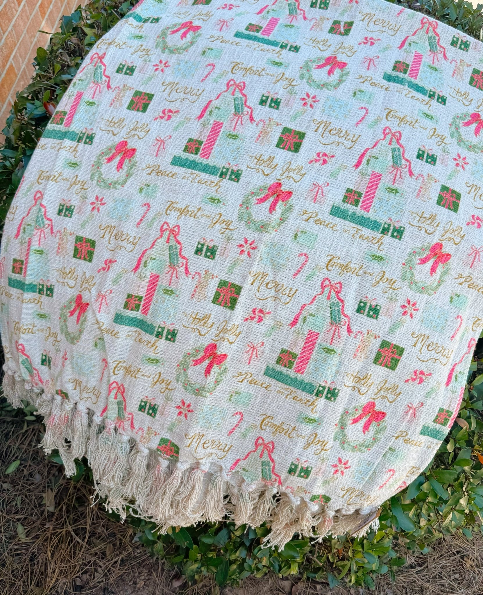 Cotton Slub Printed Throw with Holiday Pattern - Jessi Jayne Boutique