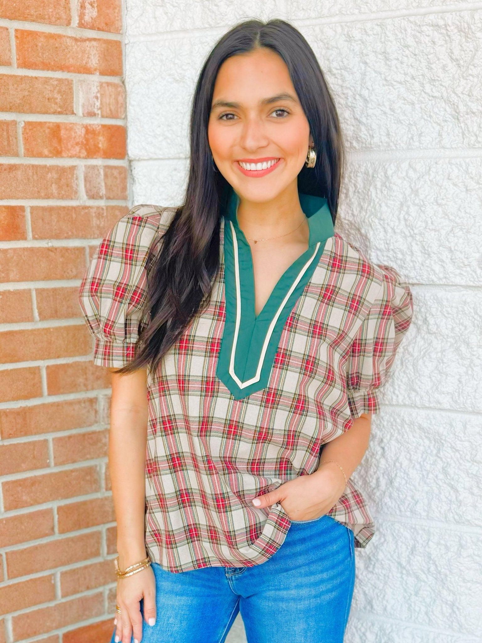 Taupe Highland Charm Plaid Blouse - Jessi Jayne Boutique