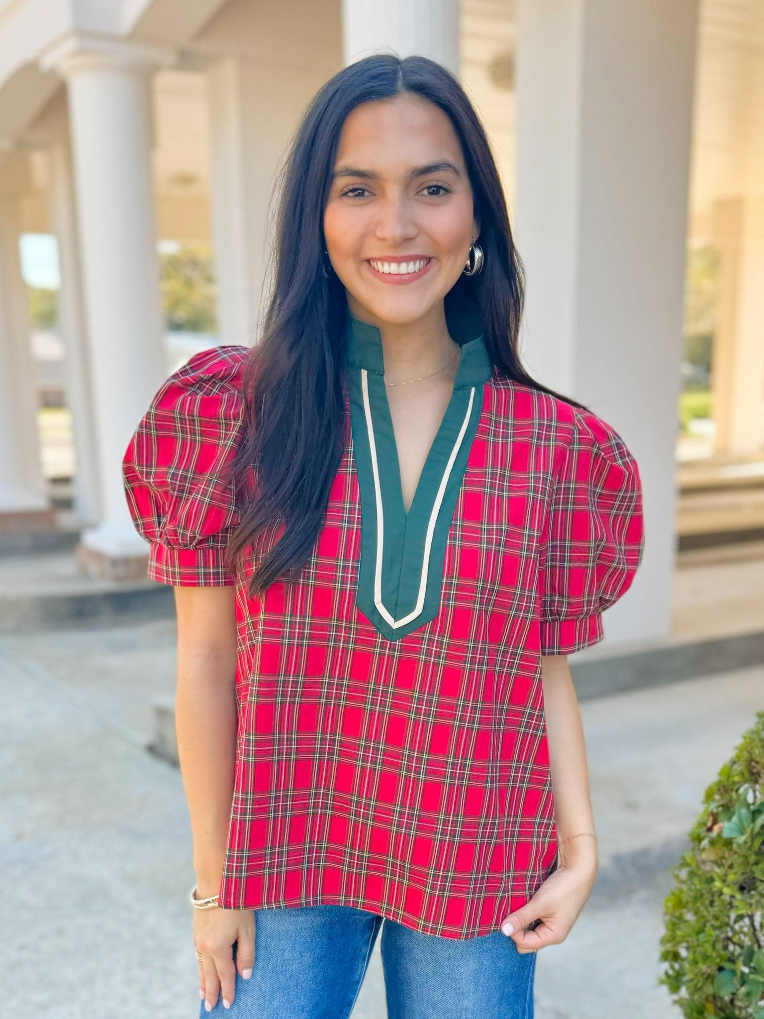 Red Highland Charm Plaid Blouse - Jessi Jayne Boutique