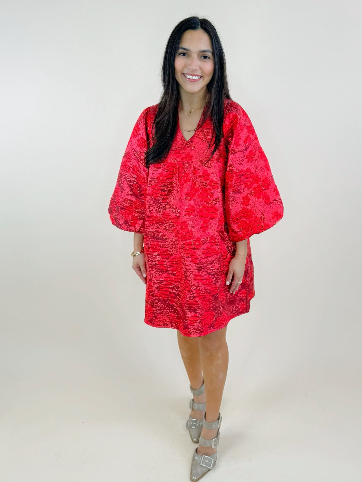 Scarlet Shine Jacquard Dress - Jessi Jayne Boutique