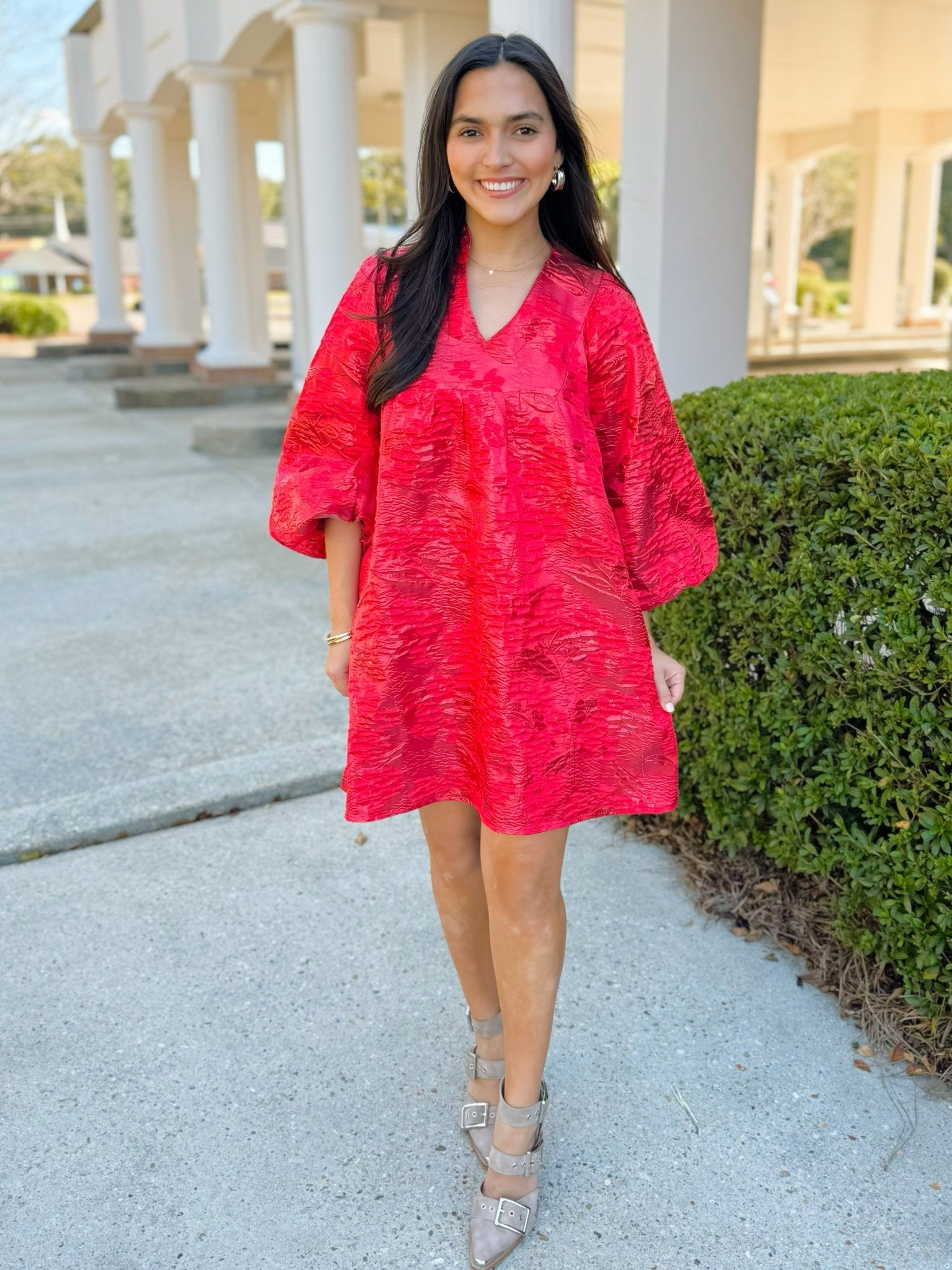 Scarlet Shine Jacquard Dress - Jessi Jayne Boutique