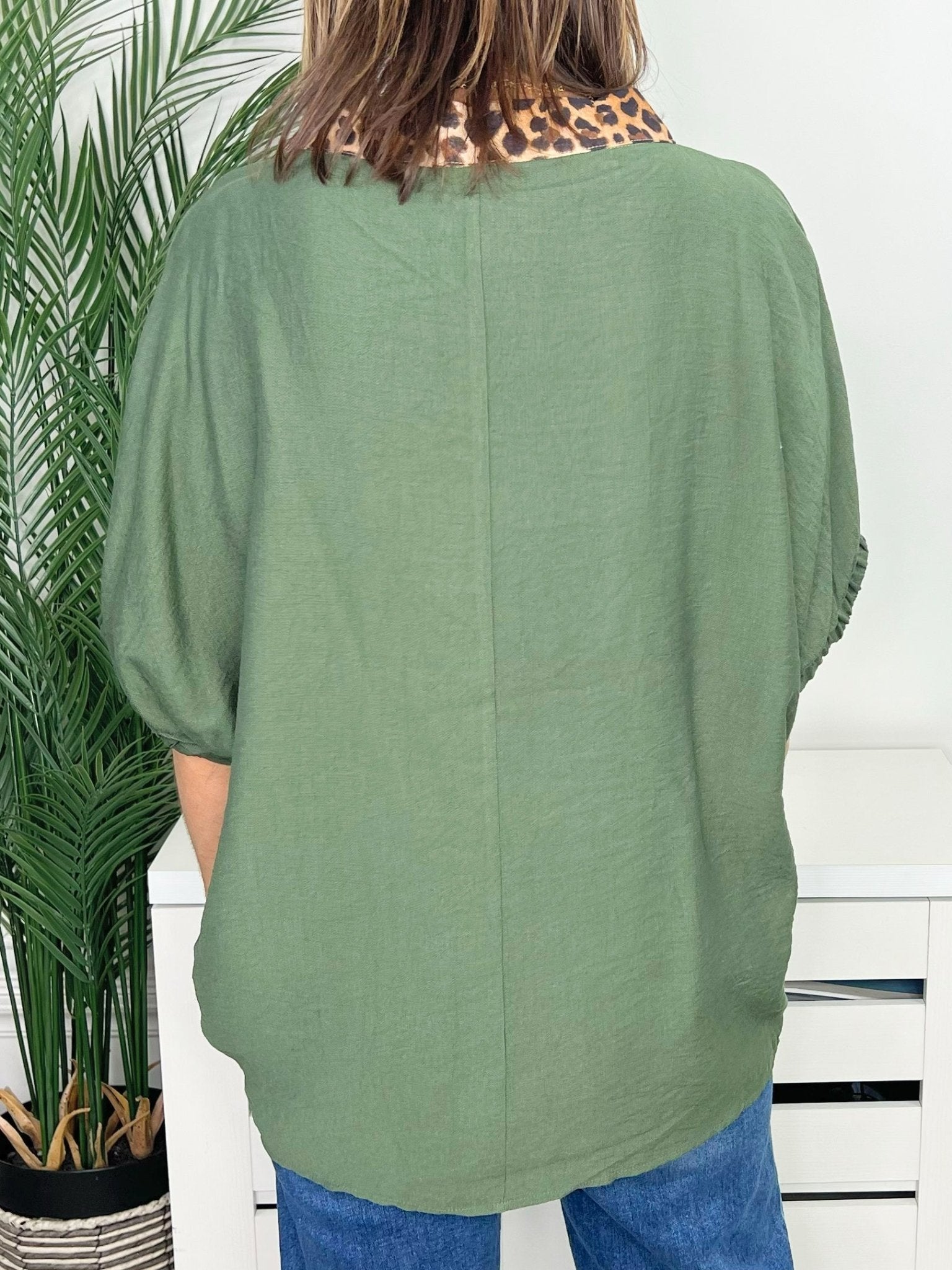 Olive Branch Leopard Trim Dolman Top - Jessi Jayne Boutique