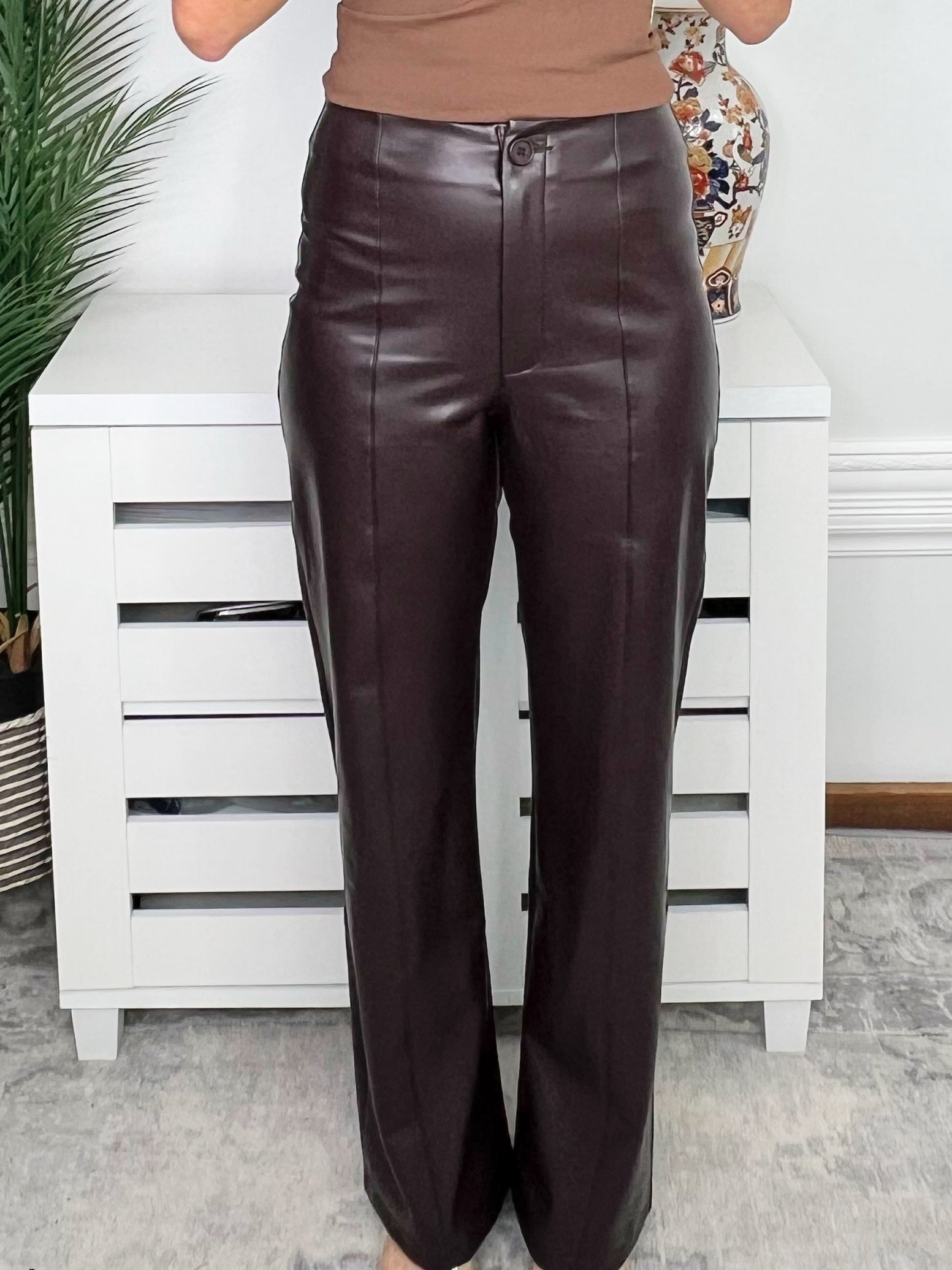 Chocolate Truffle Faux Leather Wide-Leg Pants - Jessi Jayne Boutique