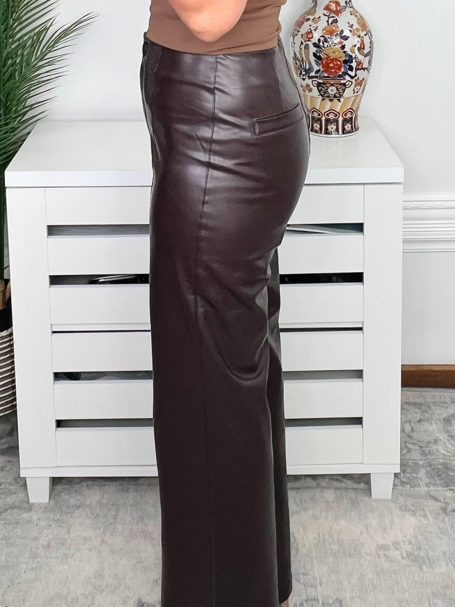 Chocolate Truffle Faux Leather Wide-Leg Pants - Jessi Jayne Boutique
