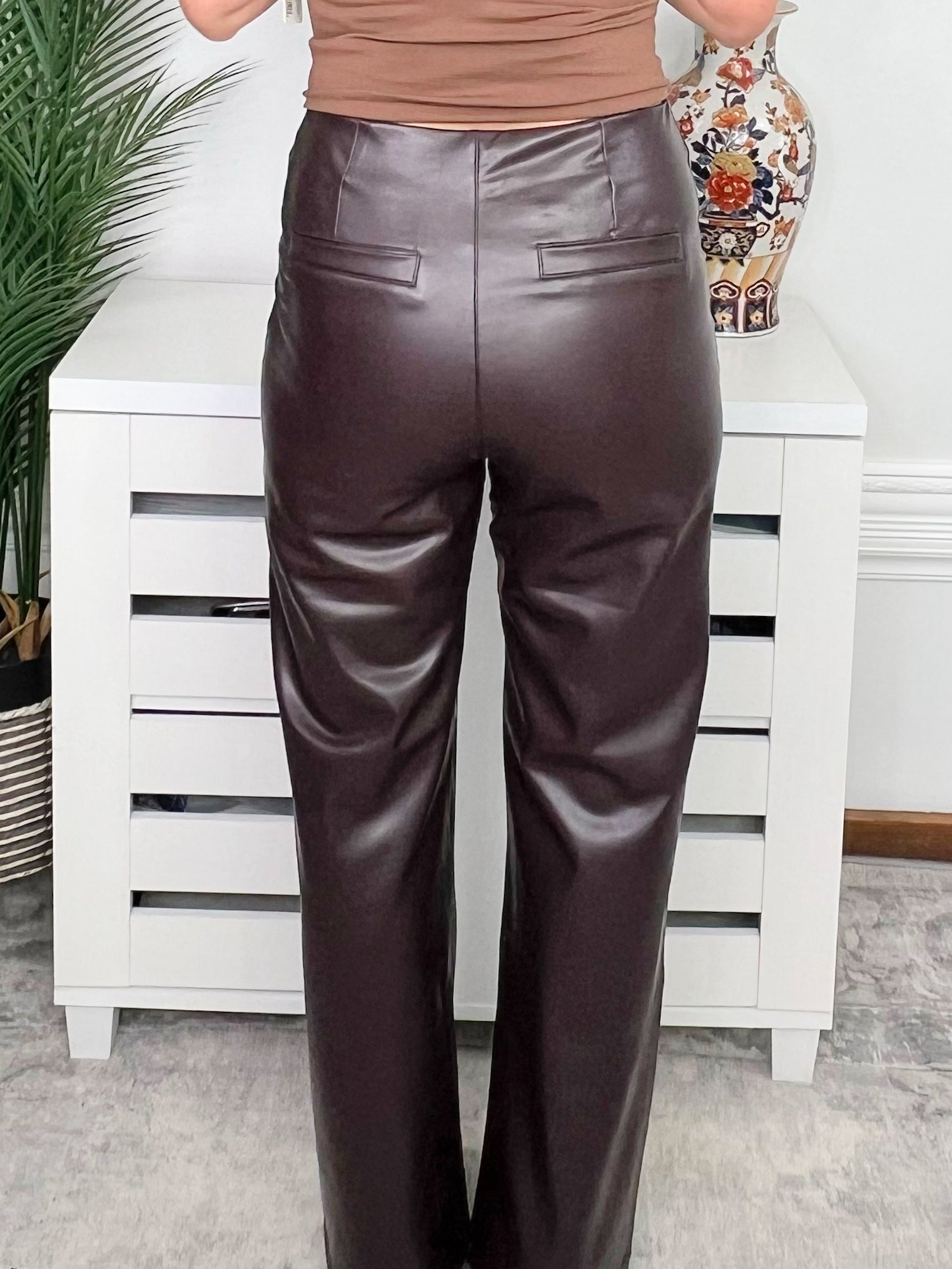 Chocolate Truffle Faux Leather Wide-Leg Pants - Jessi Jayne Boutique
