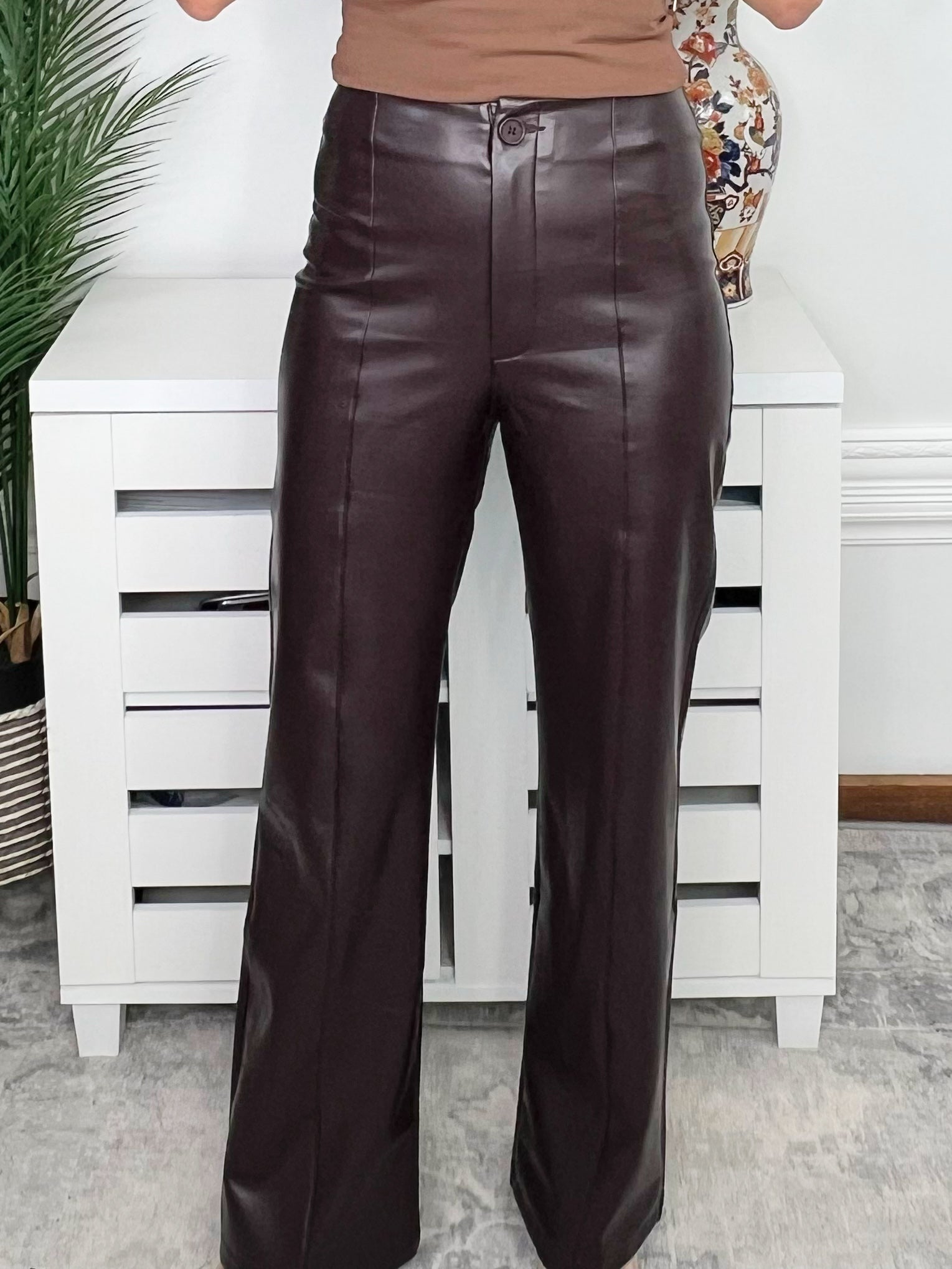 Chocolate Truffle Faux Leather Wide-Leg Pants - Jessi Jayne Boutique