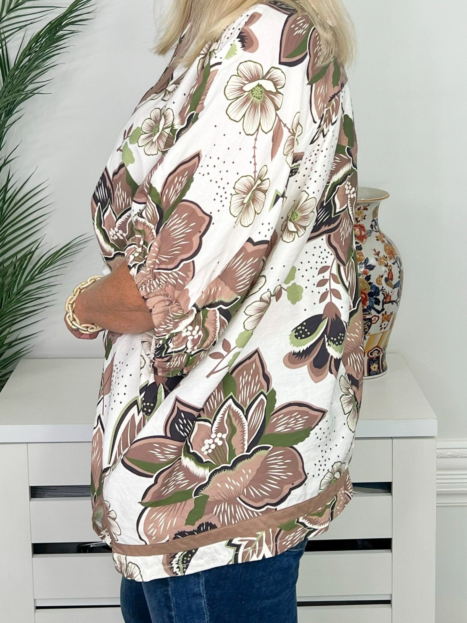Mocha Garden Floral Oversized Dolman Top - Jessi Jayne Boutique