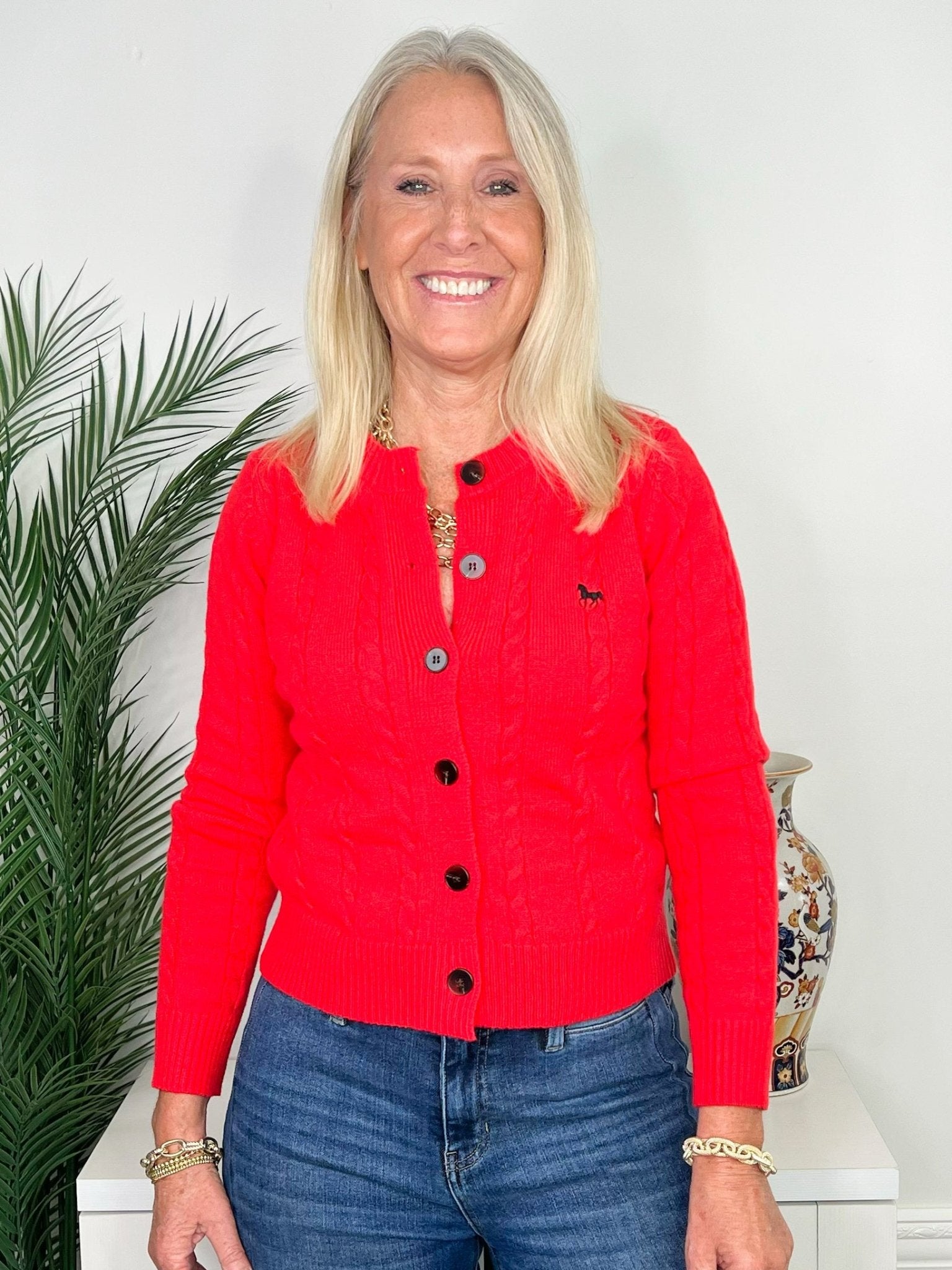 Giddy Up Red Horse Cable Knit Cardigan - Jessi Jayne Boutique