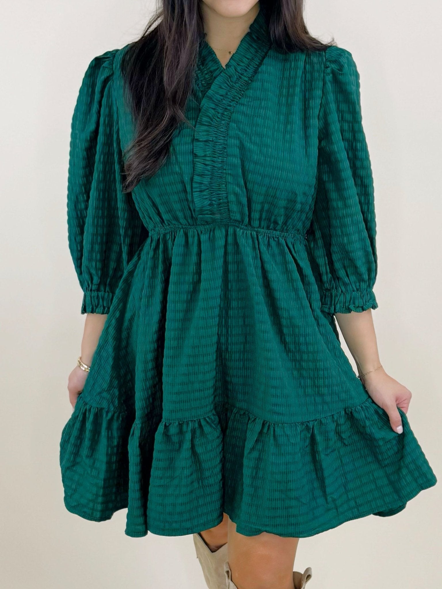 Emerald Ruffle Tiered Dress - Jessi Jayne Boutique