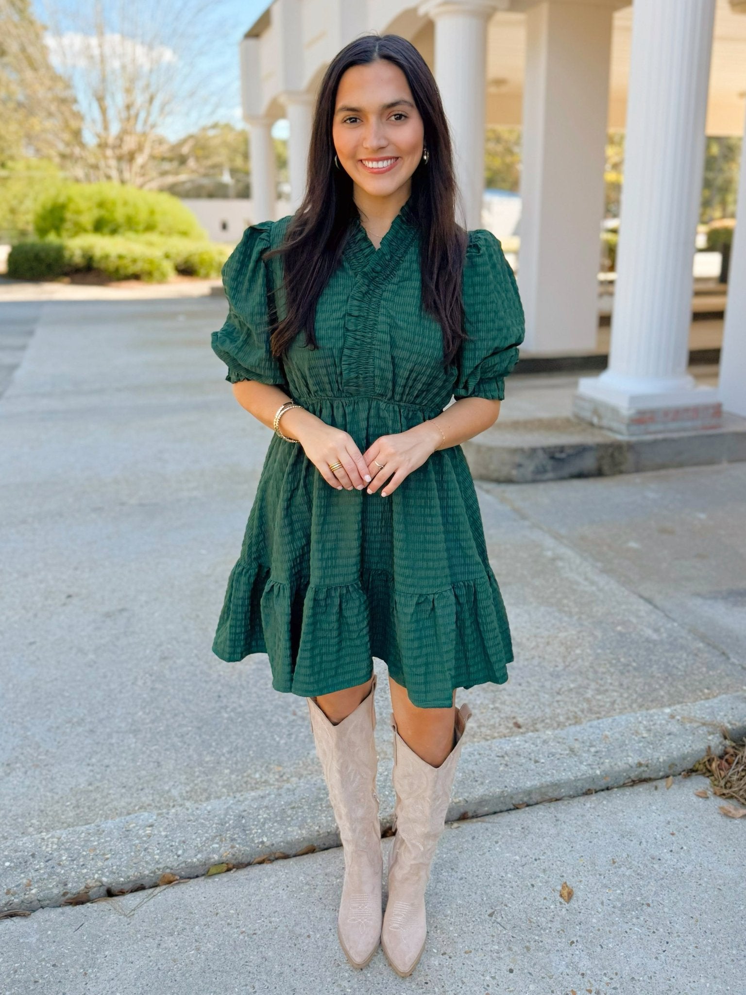 Emerald Ruffle Tiered Dress - Jessi Jayne Boutique