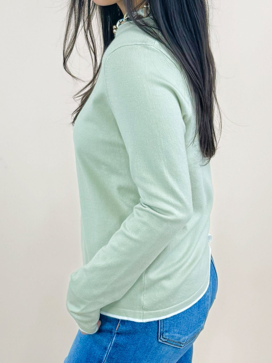 Sage Serenity Contrast Trim Sweater - Jessi Jayne Boutique