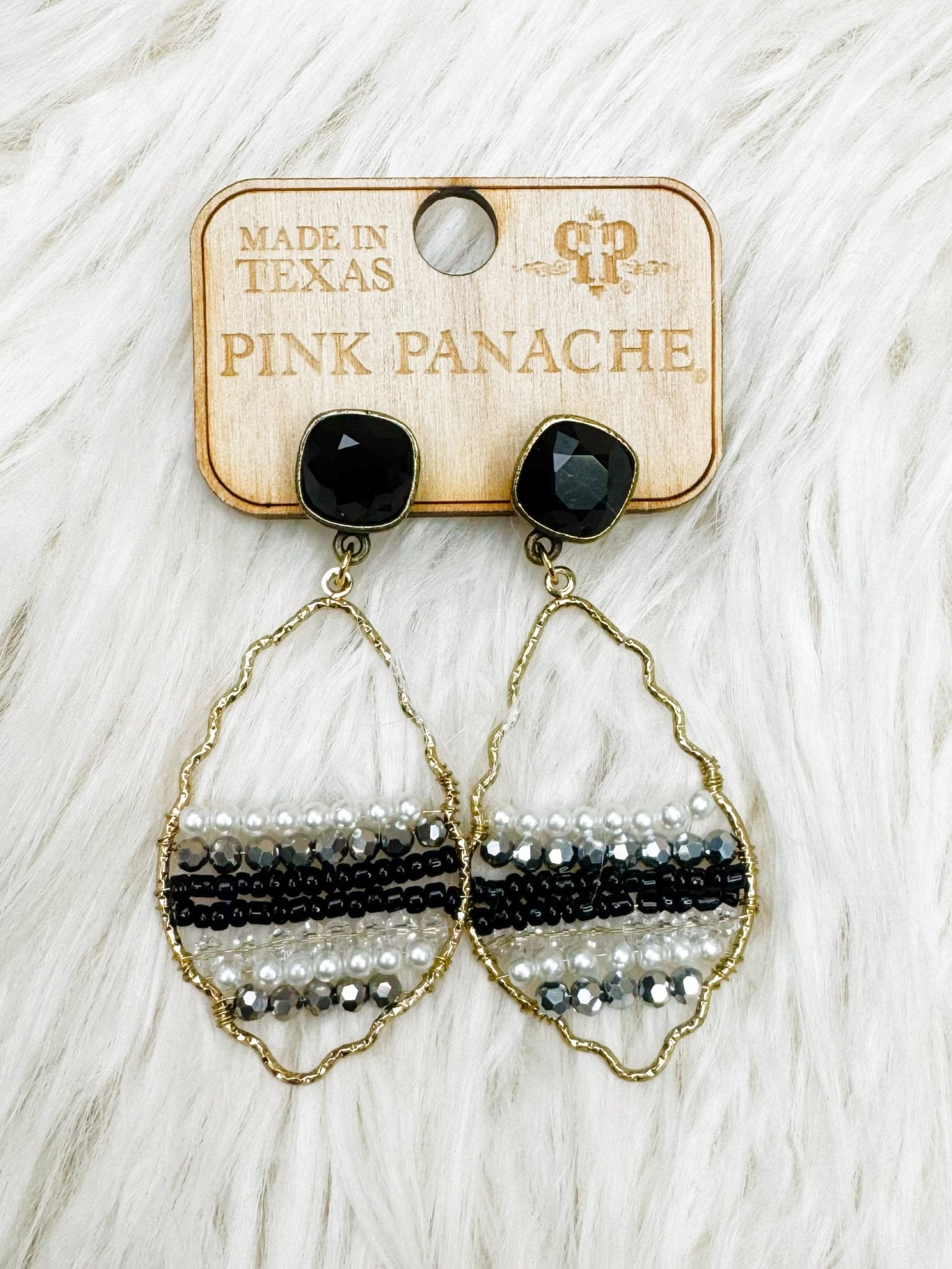Black & Pearl Beaded Hoop Earrings - Jessi Jayne Boutique