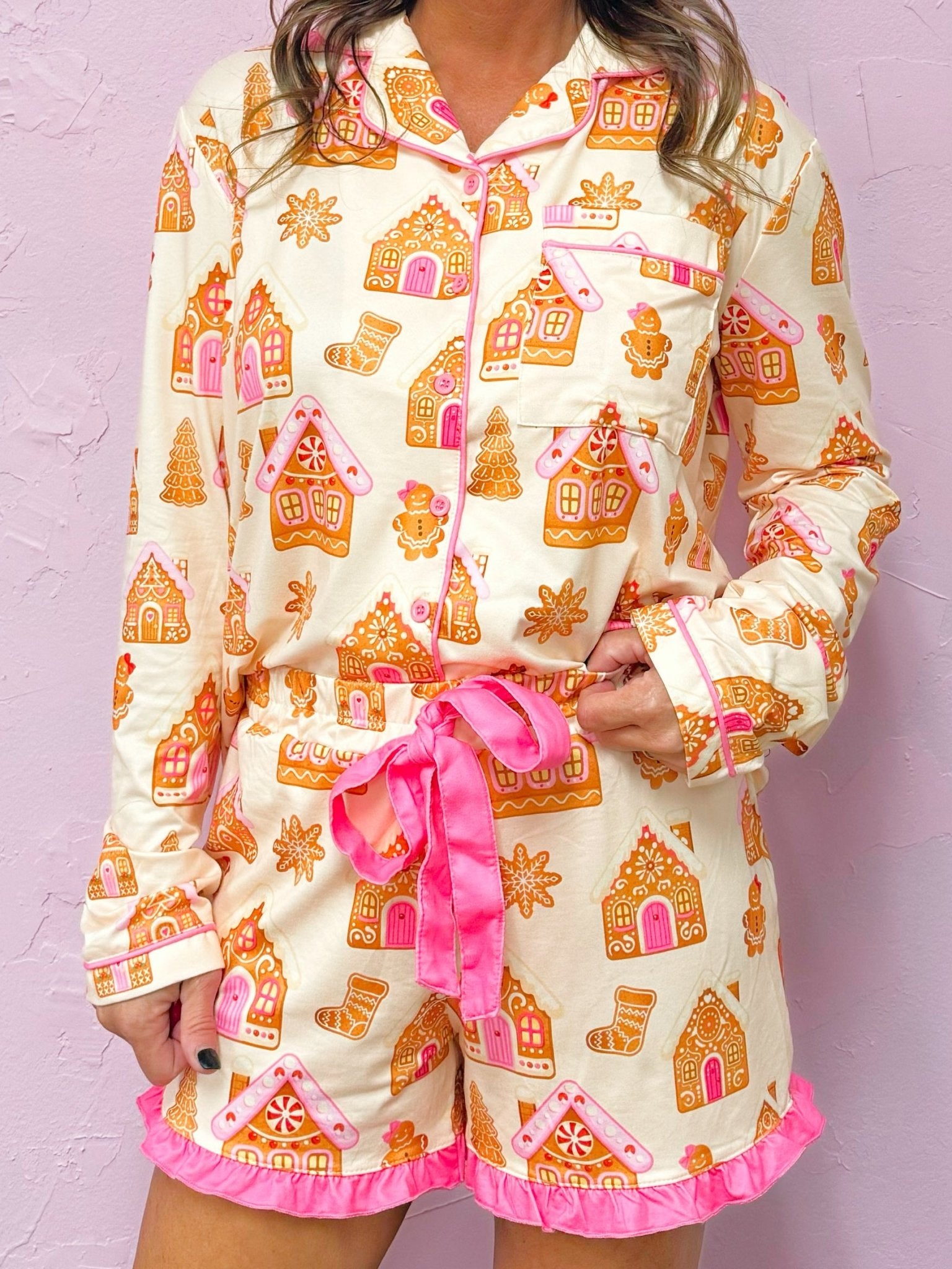 Gingerbread Wonderland Ruffle Shorts Pajama Set - Jessi Jayne Boutique