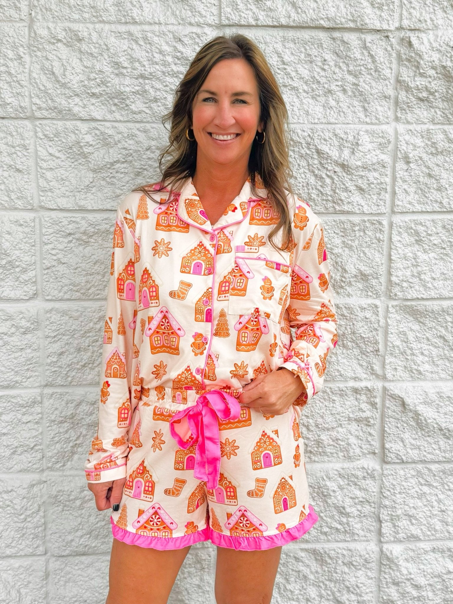 Gingerbread Wonderland Ruffle Shorts Pajama Set - Jessi Jayne Boutique