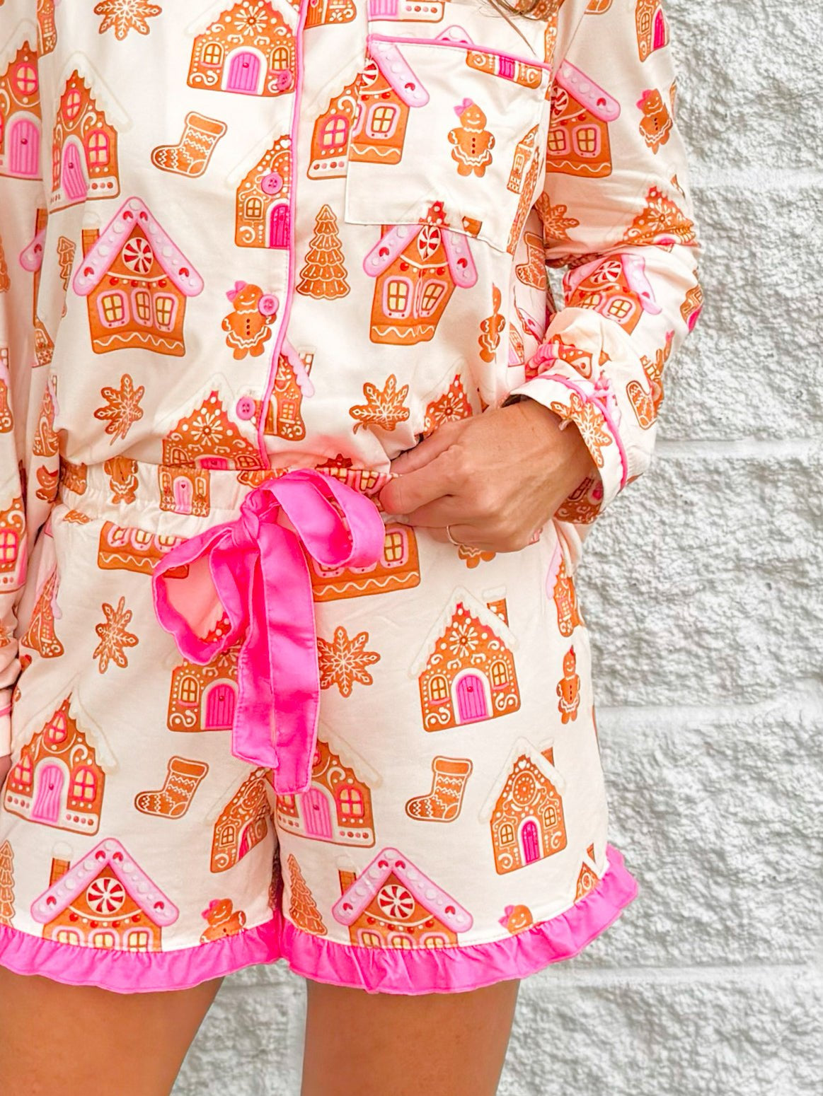 Gingerbread Wonderland Ruffle Shorts Pajama Set - Jessi Jayne Boutique