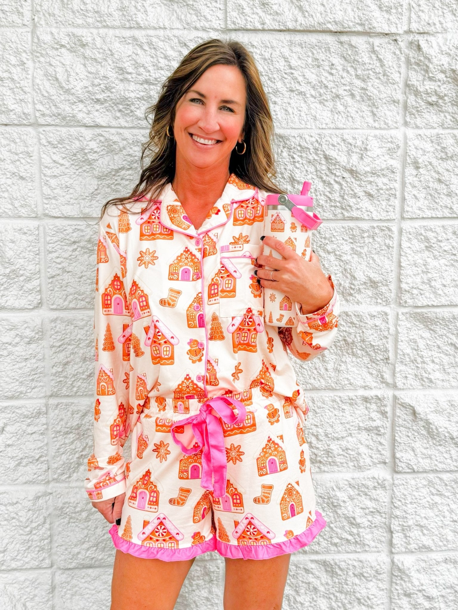 Gingerbread Wonderland Ruffle Shorts Pajama Set - Jessi Jayne Boutique