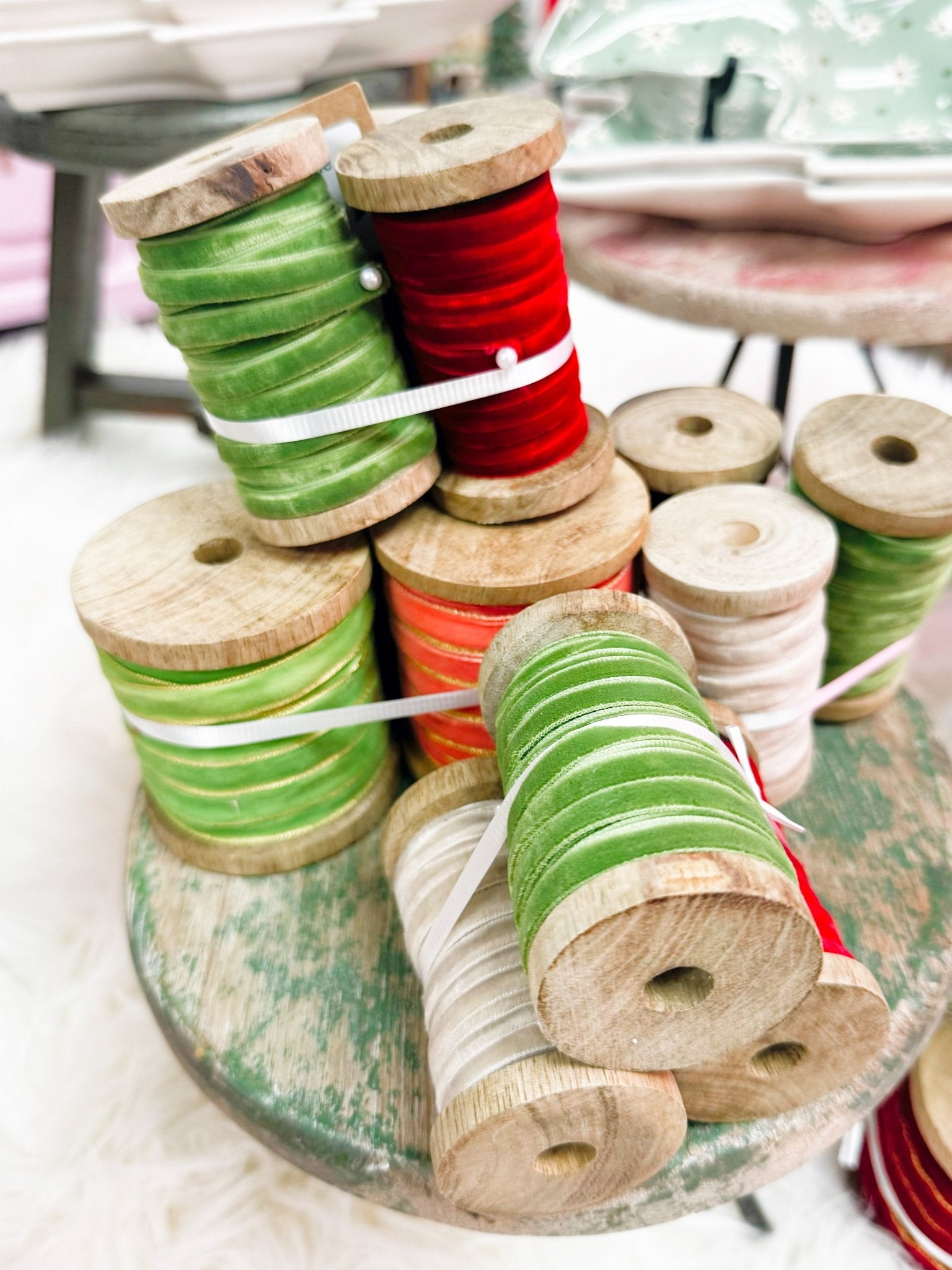 10 Yard Velvet Ribbon on Wood Spool Set of 3, 1/4"W - Jessi Jayne Boutique