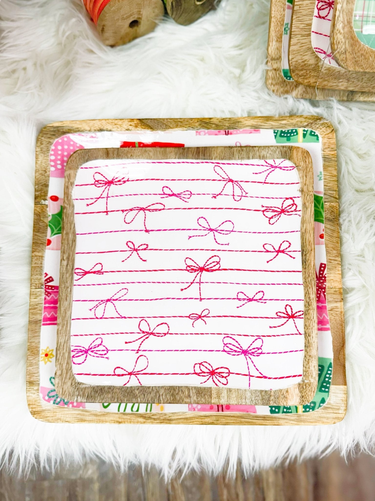 Enameled Mango Wood Trays with Patterns Set of 3 - Jessi Jayne Boutique