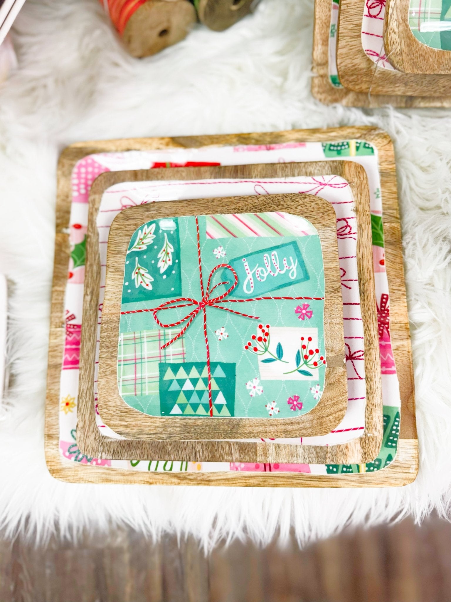 Enameled Mango Wood Trays with Patterns Set of 3 - Jessi Jayne Boutique