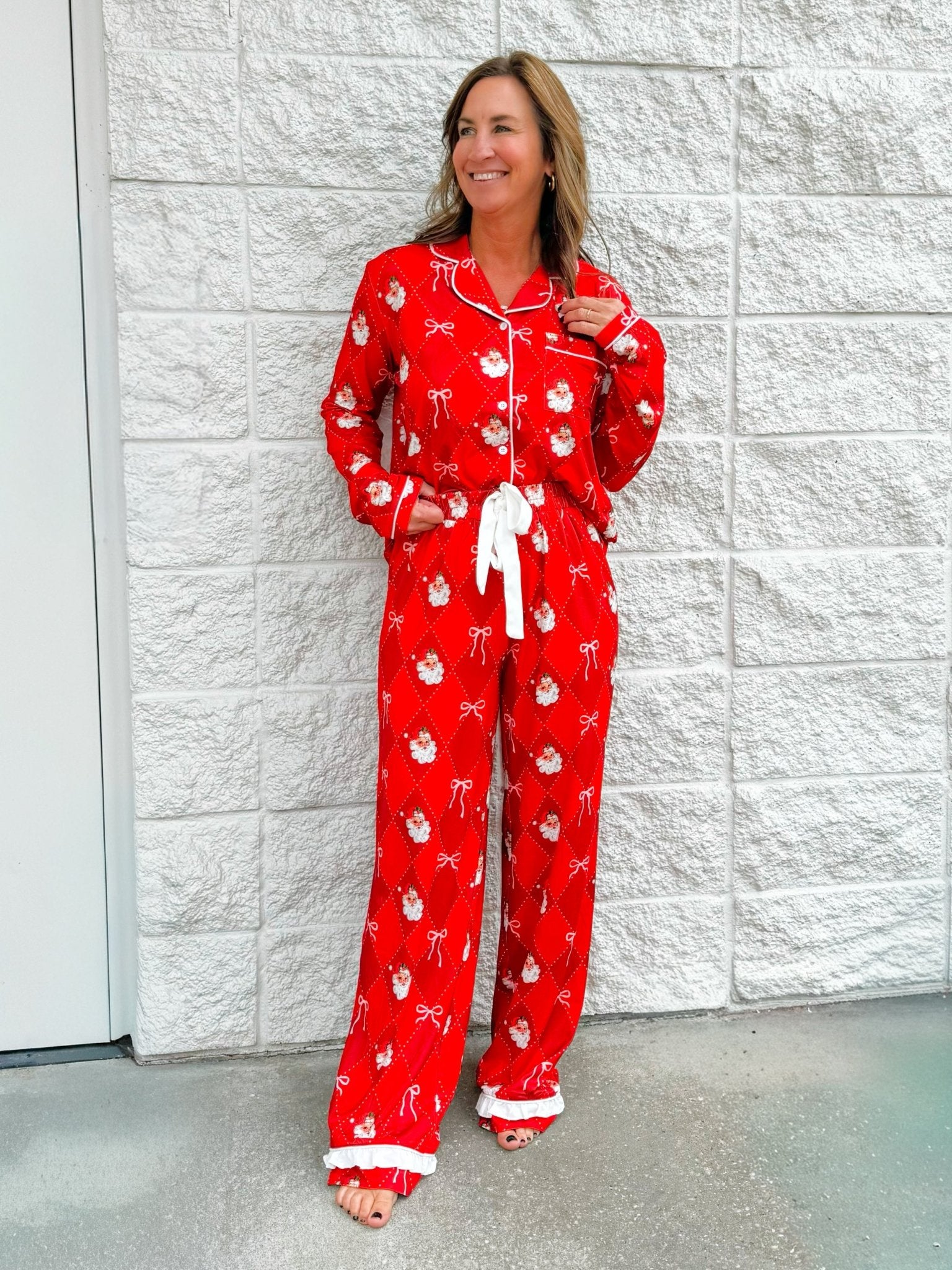Santa's Signature Bow Ruffle Pajama Set - Jessi Jayne Boutique