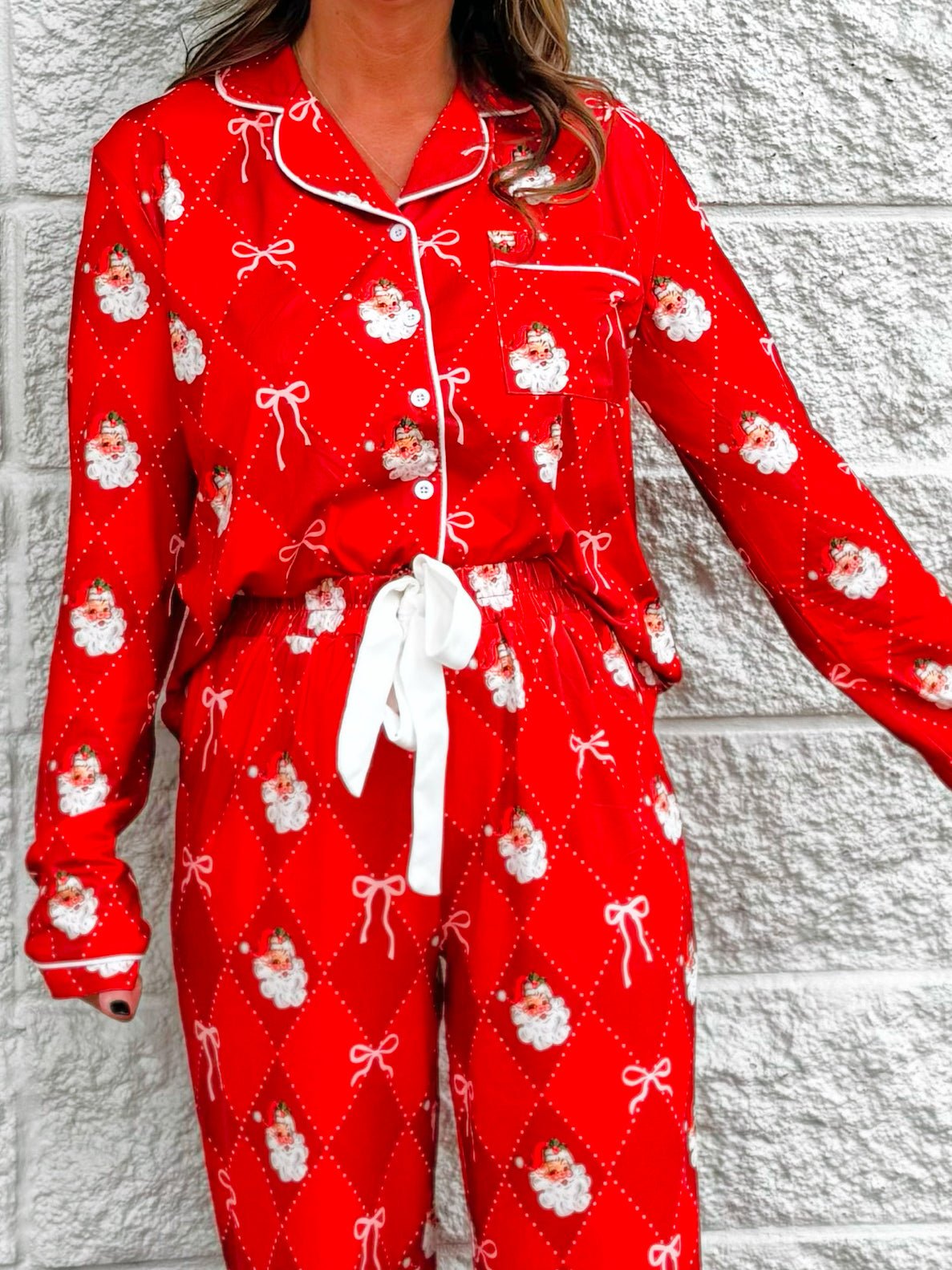 Santa's Signature Bow Ruffle Pajama Set - Jessi Jayne Boutique