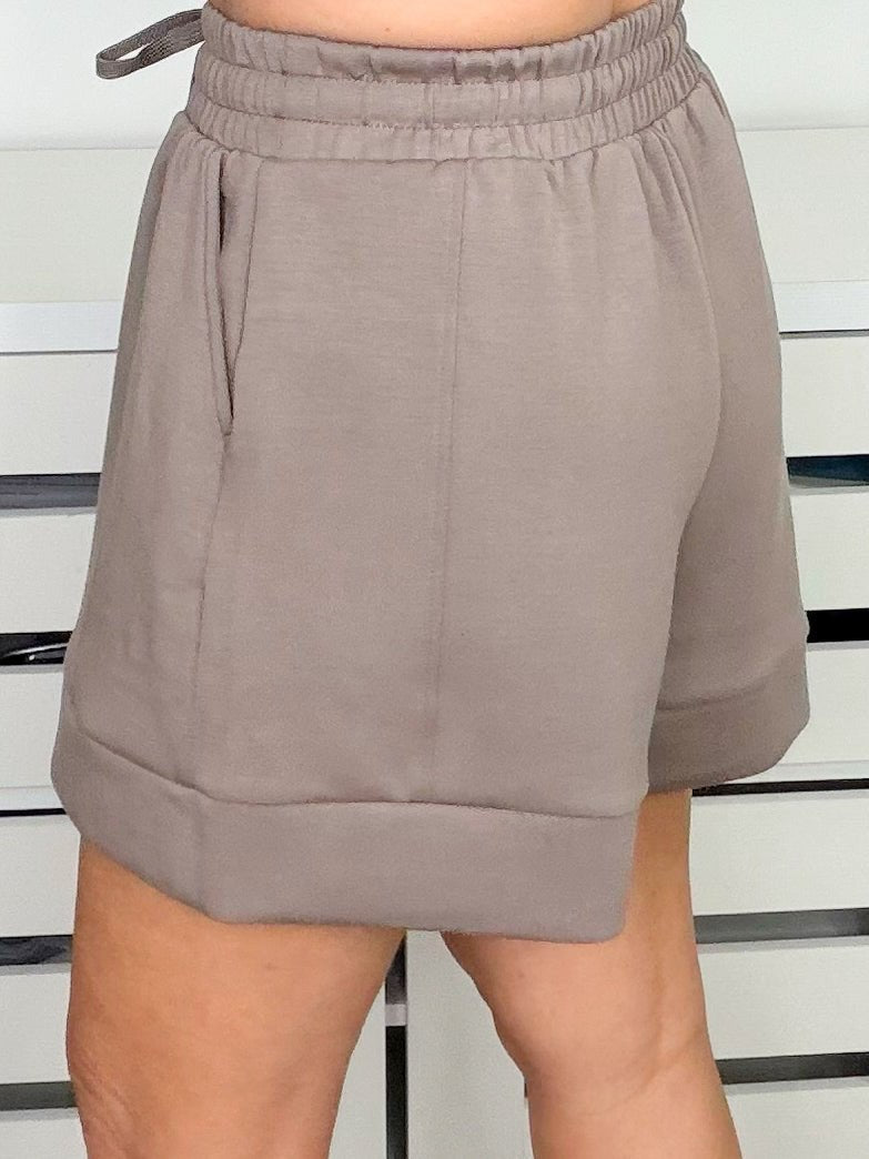 Mocha Modal Scuba Pleat Casual Shorts - Jessi Jayne Boutique