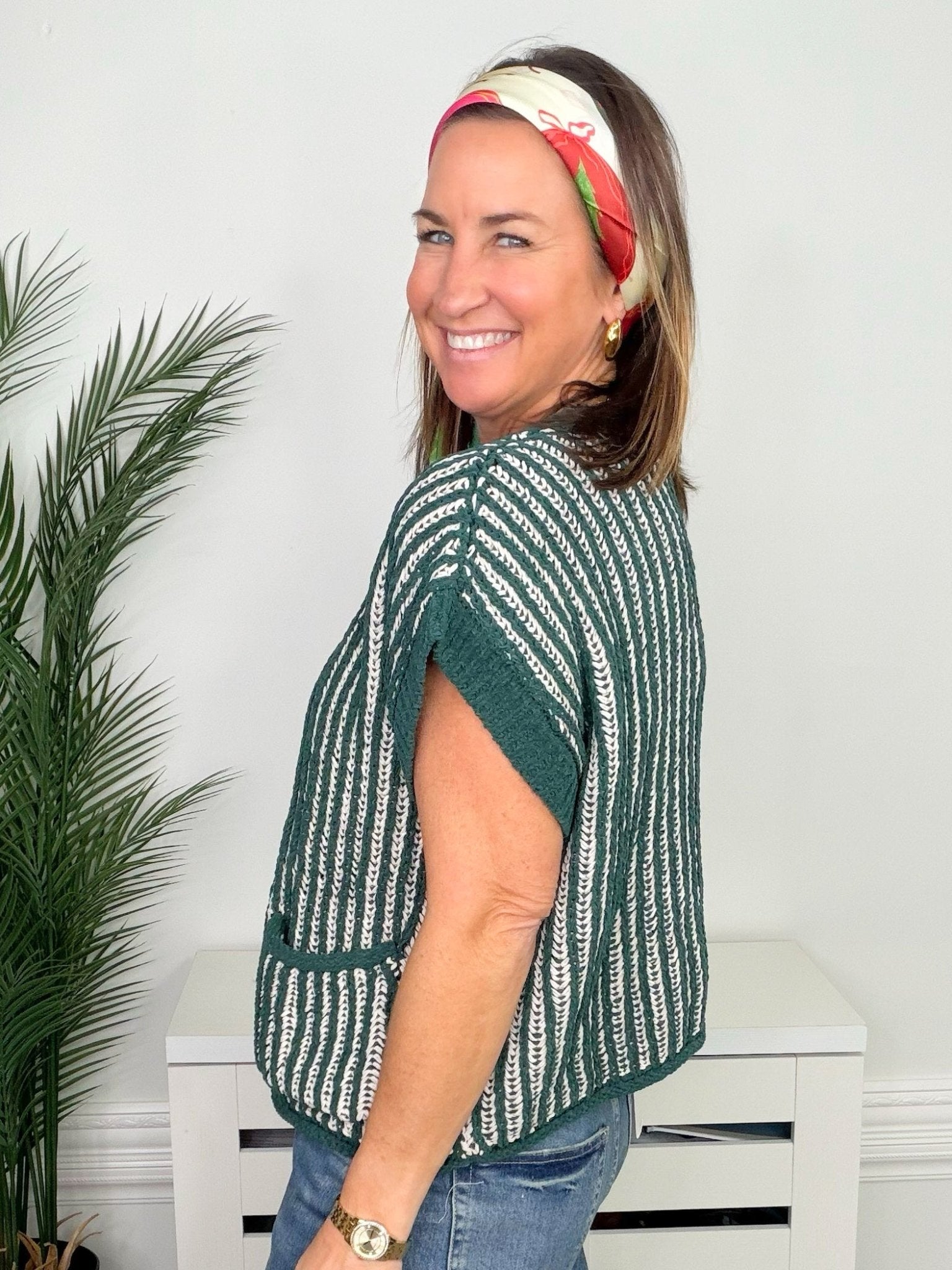 Evergreen Two-Tone Rib Knit Vest Cardigan - Jessi Jayne Boutique