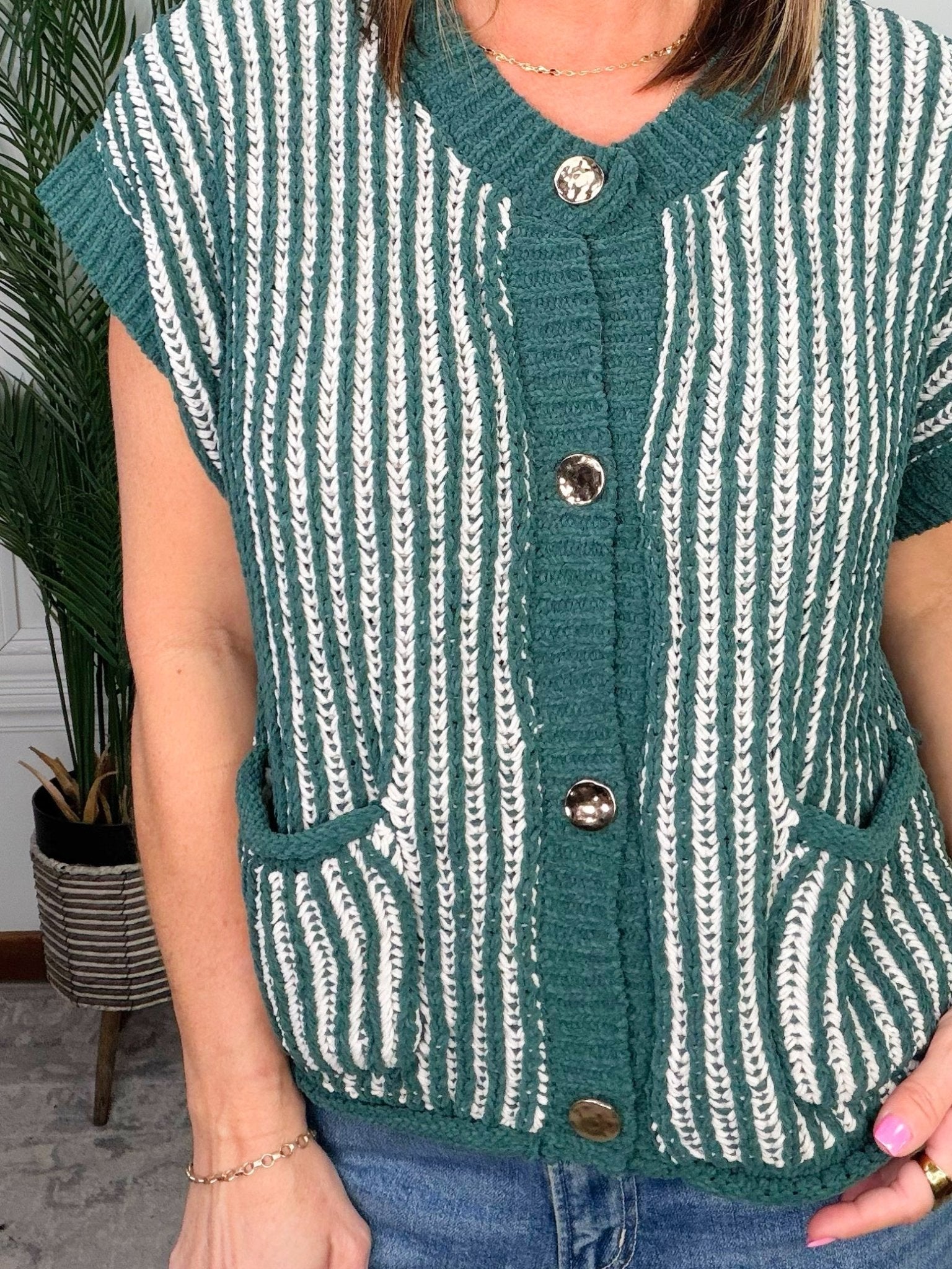 Evergreen Two-Tone Rib Knit Vest Cardigan - Jessi Jayne Boutique