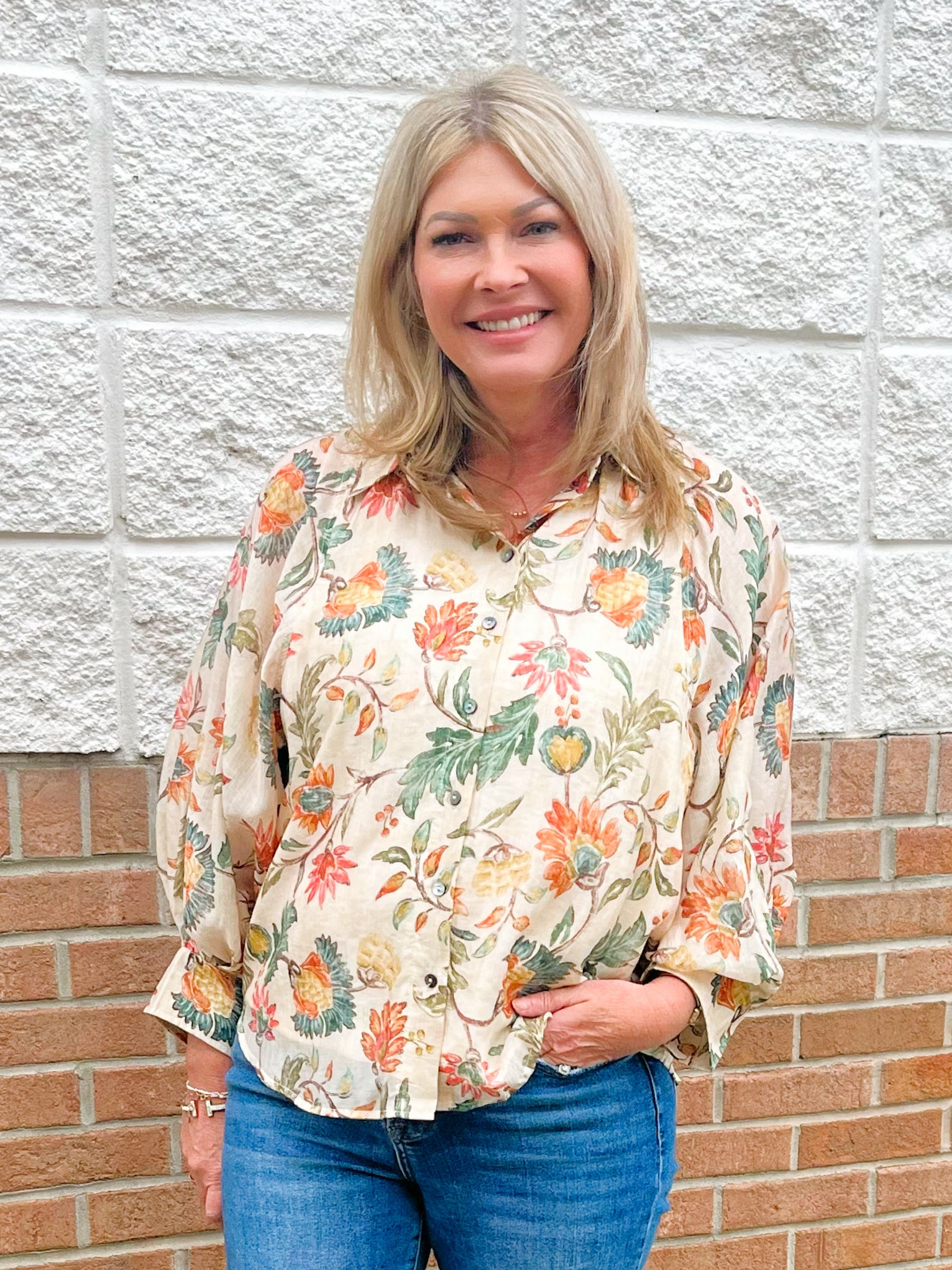 Autumn Bloom Button Front Blouse - Jessi Jayne Boutique