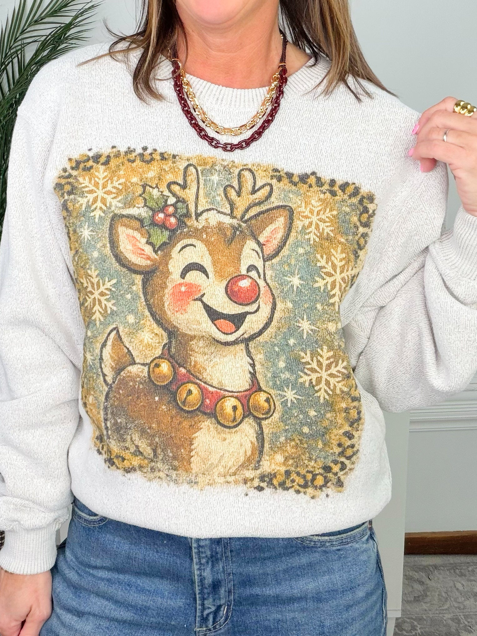 Holly Jolly Reindeer Graphic Nantucket Sweatshirt - Jessi Jayne Boutique