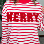 Candy Cane Stripe Merry Chenille Oversized Pullover - Jessi Jayne Boutique