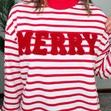 Candy Cane Stripe Merry Chenille Oversized Pullover - Jessi Jayne Boutique