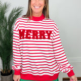Candy Cane Stripe Merry Chenille Oversized Pullover - Jessi Jayne Boutique