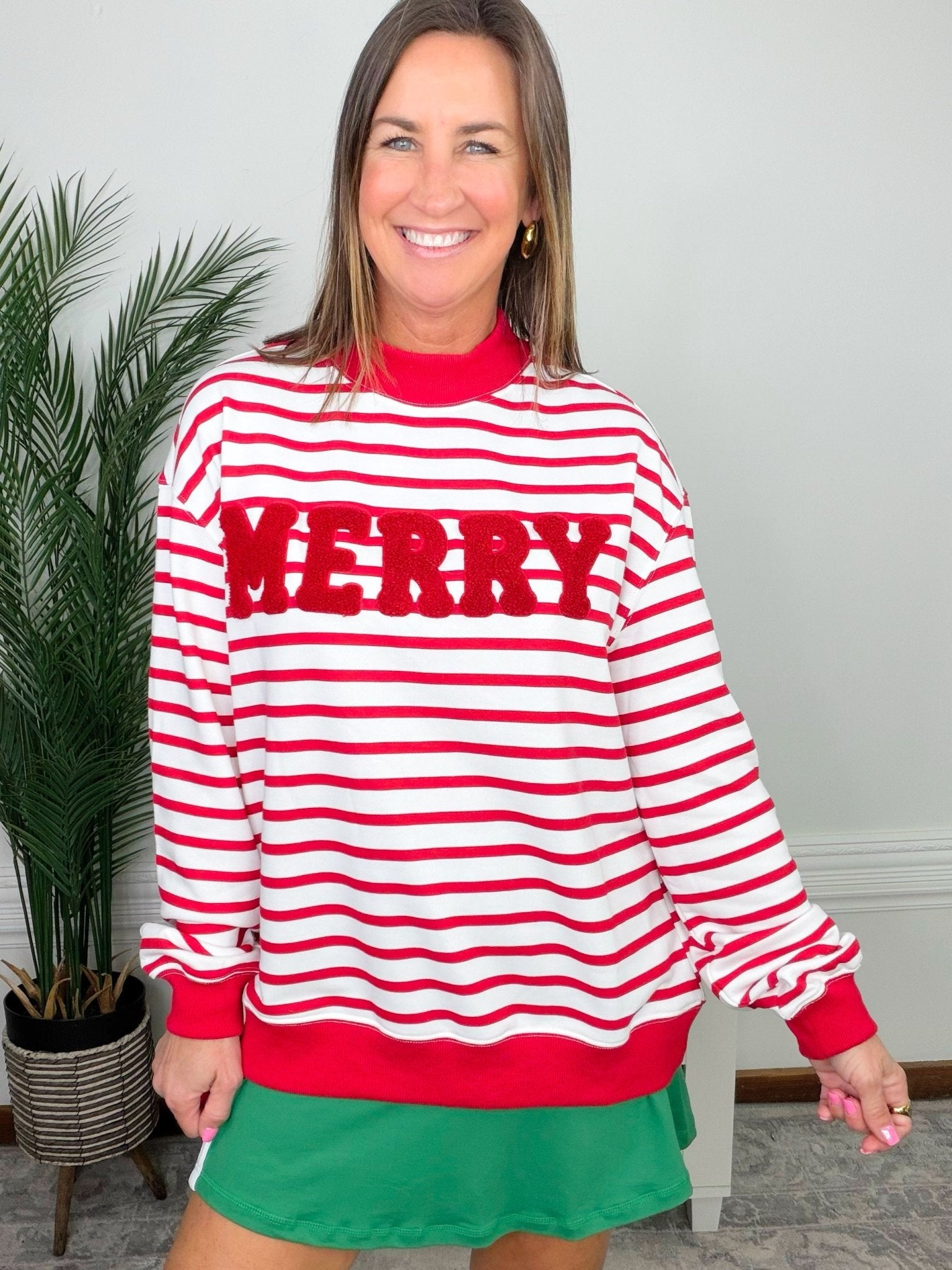 Candy Cane Stripe Merry Chenille Oversized Pullover - Jessi Jayne Boutique