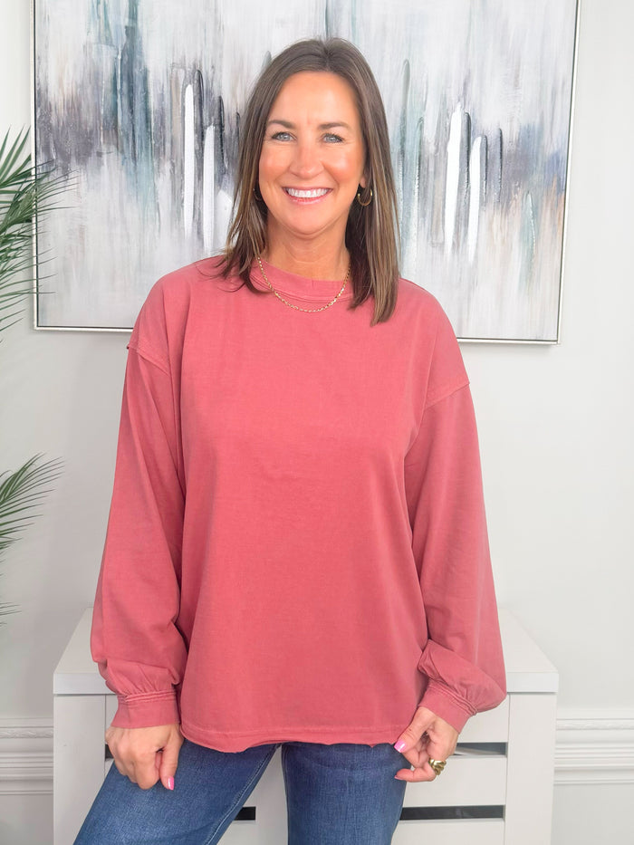 Winter Berry Pigment Washed Cotton Top