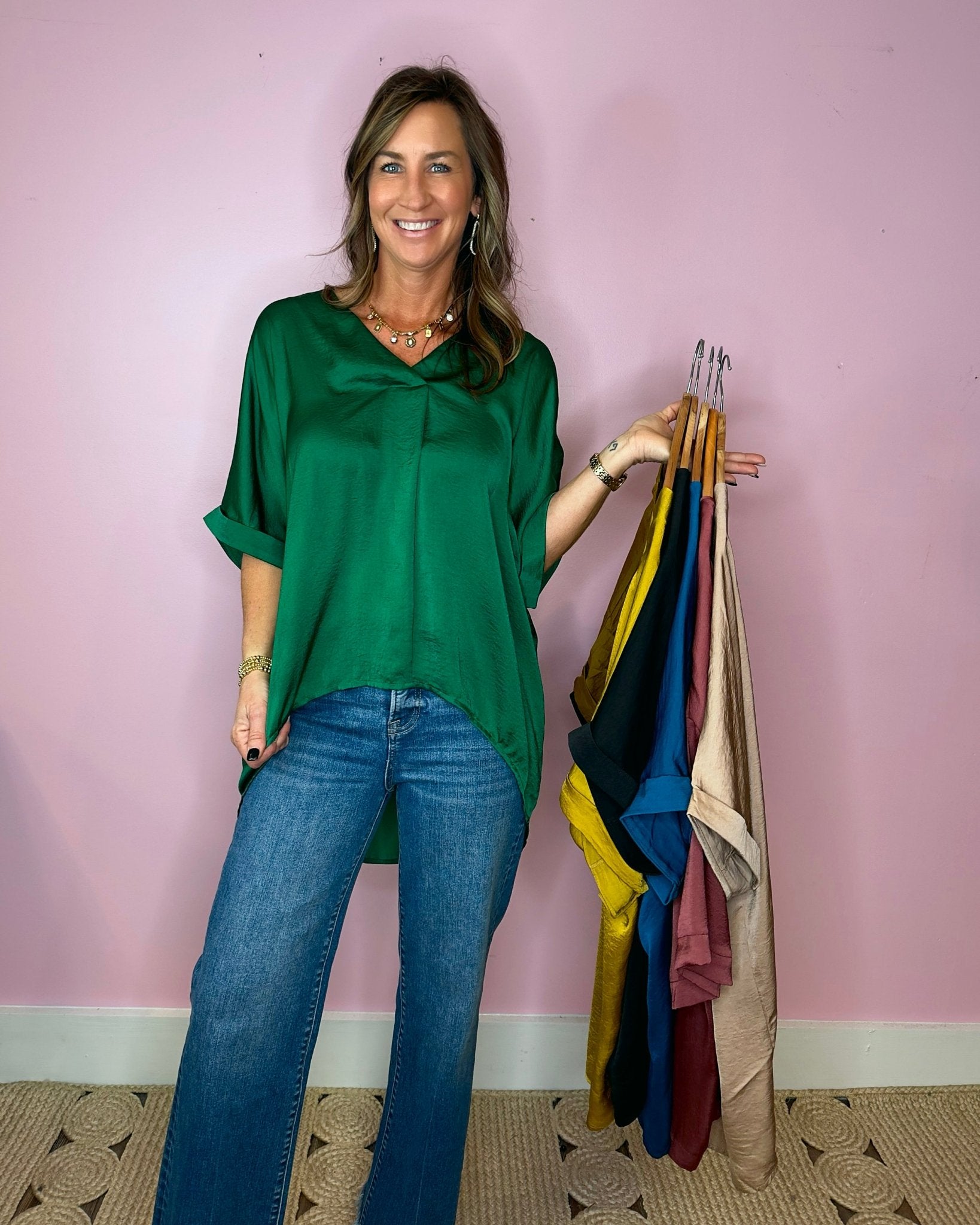 My Glam Go To Satin Blouse (six colors) - Jessi Jayne Boutique