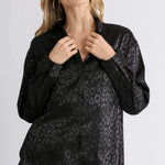 Emery Satin Leopard Blouse Black - Jessi Jayne Boutique
