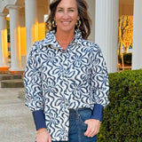 Indigo Wave Print Blouse - Jessi Jayne Boutique