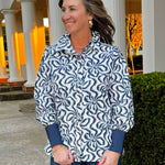 Indigo Wave Print Blouse - Jessi Jayne Boutique