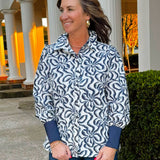 Indigo Wave Print Blouse - Jessi Jayne Boutique