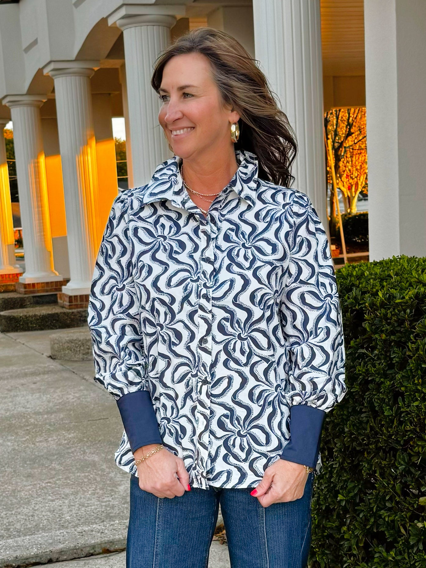 Indigo Wave Print Blouse - Jessi Jayne Boutique