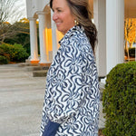 Indigo Wave Print Blouse - Jessi Jayne Boutique