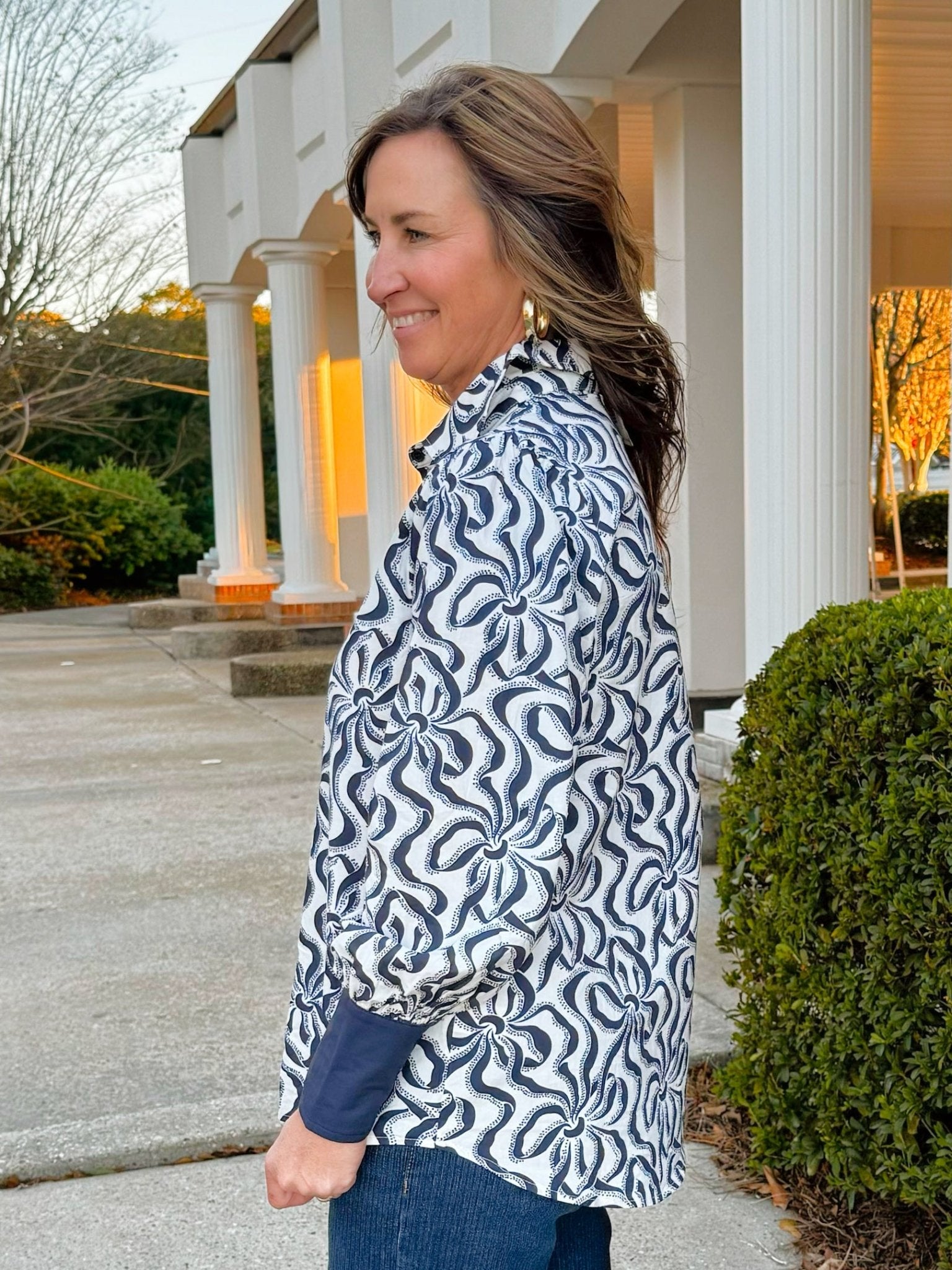 Indigo Wave Print Blouse - Jessi Jayne Boutique