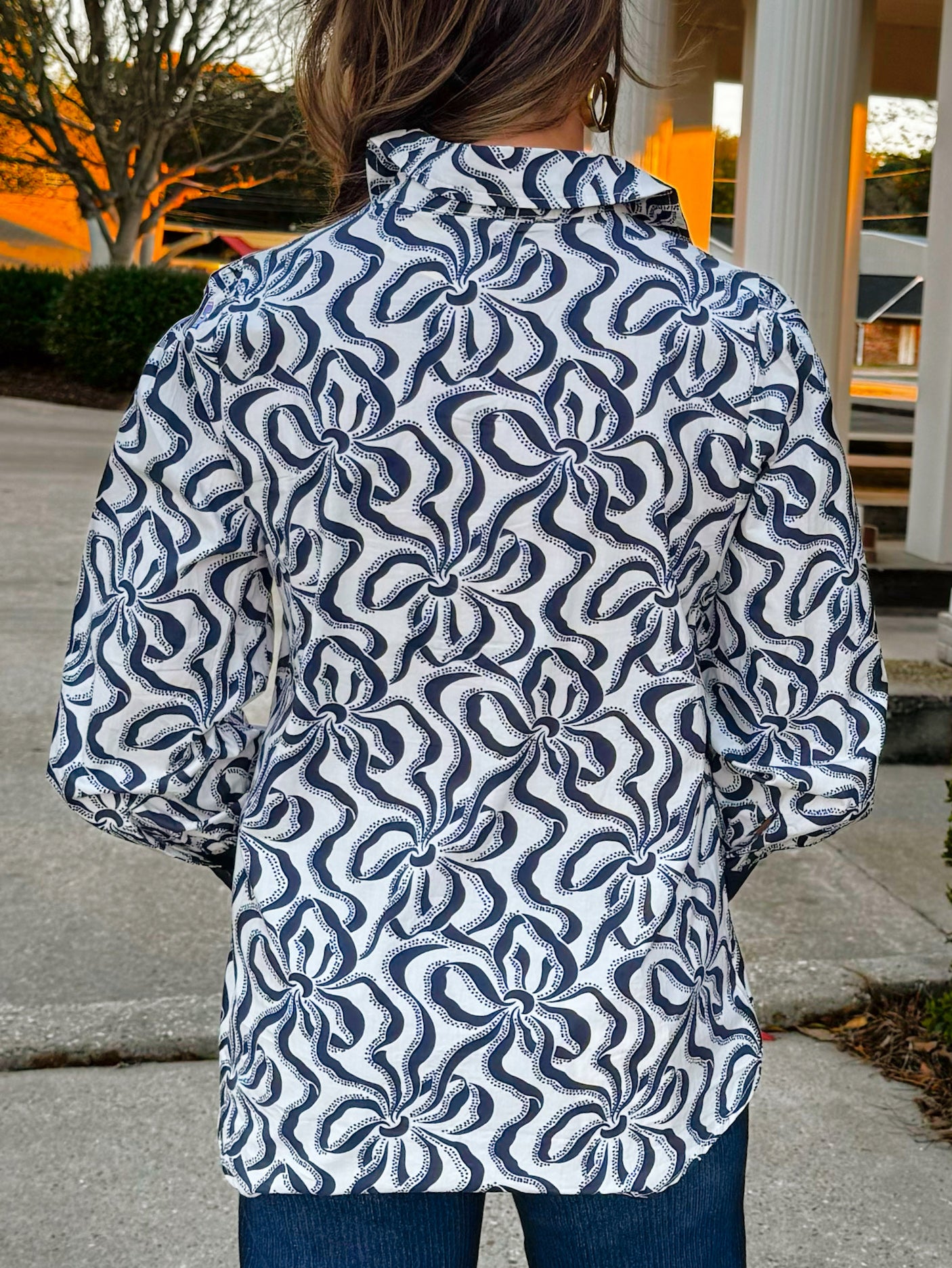 Indigo Wave Print Blouse - Jessi Jayne Boutique