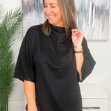 Sleek and Simple Black Mock Neck Short Sleeve Top
